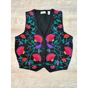 Vintage Allison Paige V Neck Embroidered Knit Vest Grannycore Cottagecore